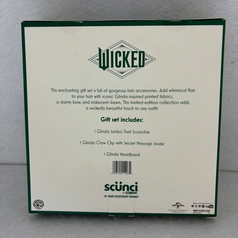 Scunci Wicked Glinda 3pc Hair Accessory Gift Set Headband Scrunchie Claw Clip